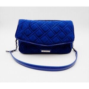 Vera Bradley Navy Quilted Purse Handbag Chain Leather Strap Shoulder Bag